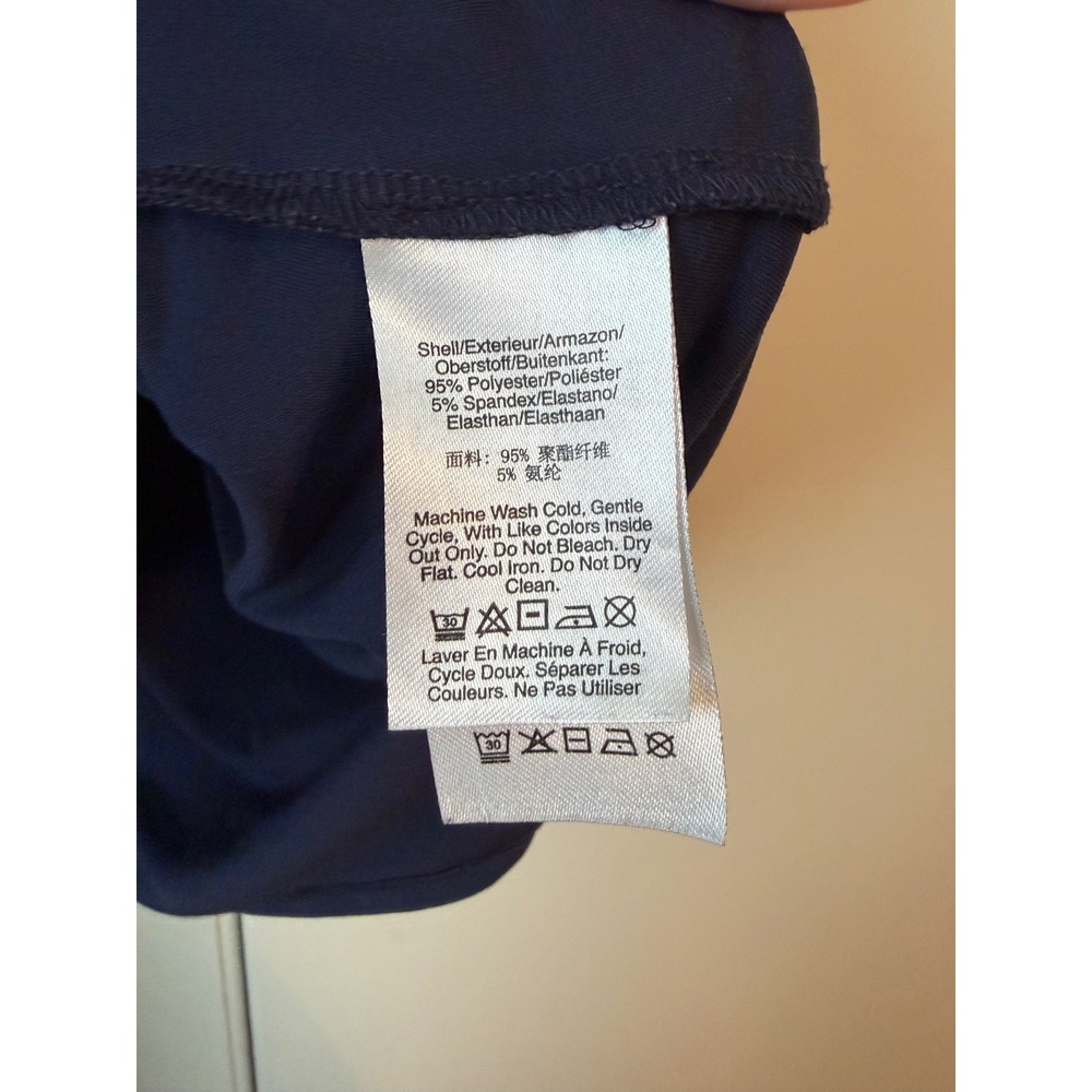 DKNY Navy Blue Draped Surplice Wrap Front Blouse Short Sleeve XL - Picture 4 of 5